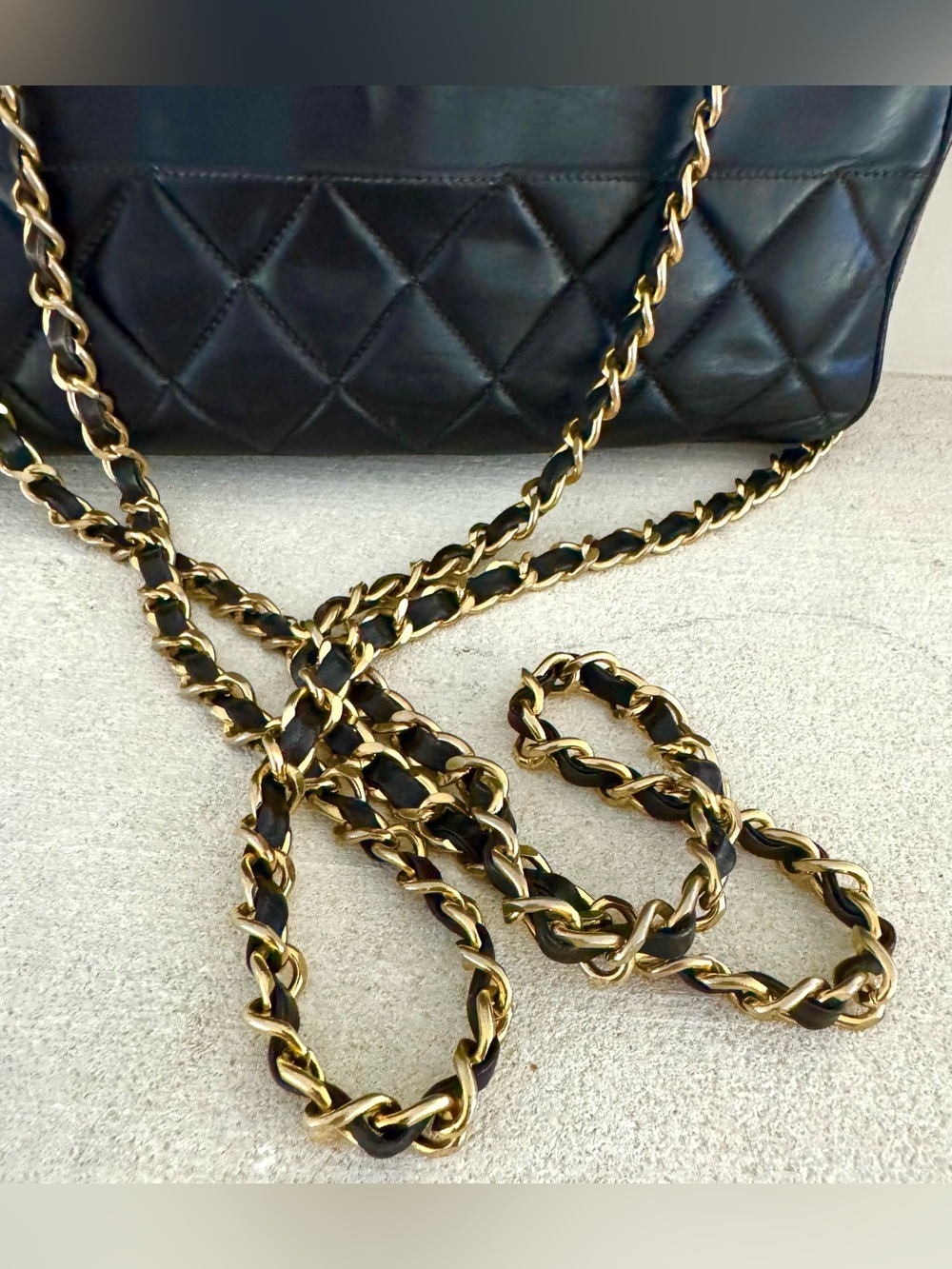 CHANEL Vintage Small Shopper Tote Shoulder Bag Black Lambskin + COA - Picture 3 of 14